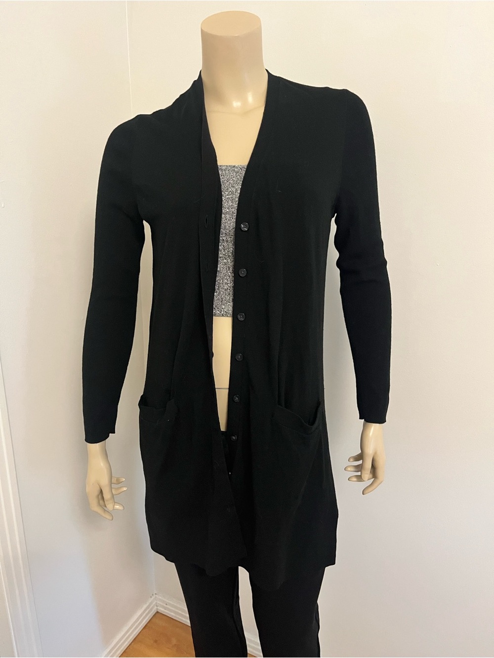 LOFT Black Long Button-Front Women's Cardigan